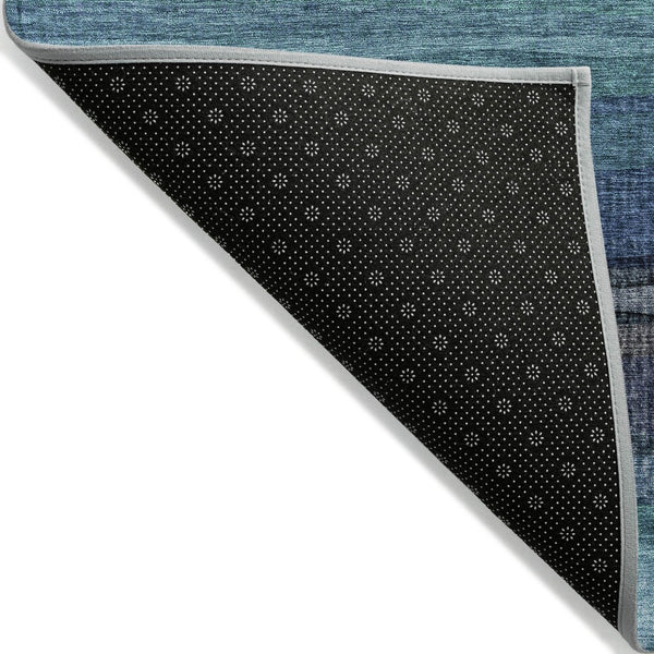 HomeRoots 5' Teal Blue Aqua and Navy Striped Washable Area Rug – Durable Comfort for Indoor and Outdoor Use 8' Round 631223