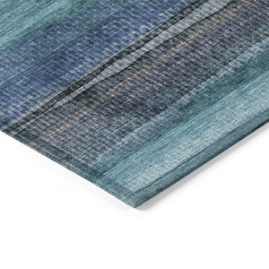 HomeRoots 5' Teal Blue Aqua and Navy Striped Washable Area Rug – Durable Comfort for Indoor and Outdoor Use 8' Round 631223