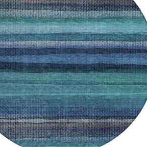 HomeRoots 5' Teal Blue Aqua and Navy Striped Washable Area Rug – Durable Comfort for Indoor and Outdoor Use 8' Round 631223