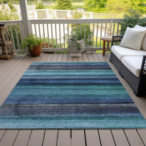 HomeRoots 5' Teal Blue Aqua and Navy Striped Washable Area Rug – Durable Comfort for Indoor and Outdoor Use 8' X 10' 631224