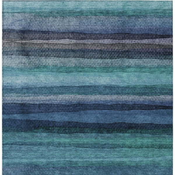 HomeRoots 5' Teal Blue Aqua and Navy Striped Washable Area Rug – Durable Comfort for Indoor and Outdoor Use 10' X 14' 631226