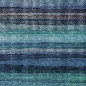 HomeRoots 5' Teal Blue Aqua and Navy Striped Washable Area Rug – Durable Comfort for Indoor and Outdoor Use 10' X 14' 631226