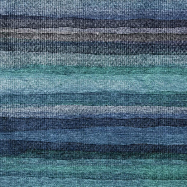 HomeRoots 5' Teal Blue Aqua and Navy Striped Washable Area Rug – Durable Comfort for Indoor and Outdoor Use 10' X 14' 631226
