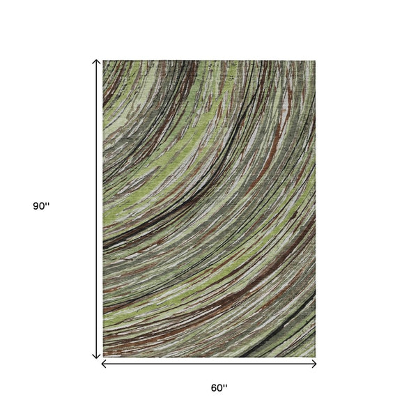 HomeRoots 5' Contemporary Artichoke Green Abstract Indoor Outdoor Area Rug - Durable, Washable, Stylish Comfort 5' X 8' 631228
