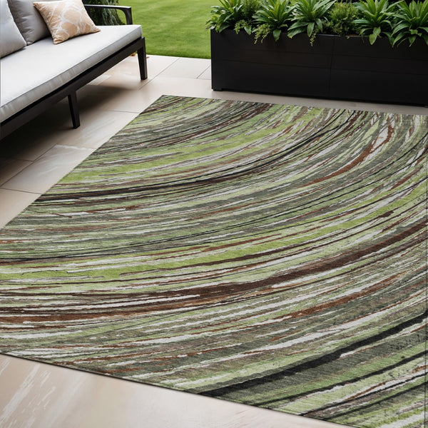 HomeRoots 5' Contemporary Artichoke Green Abstract Indoor Outdoor Area Rug - Durable, Washable, Stylish Comfort 5' X 8' 631228