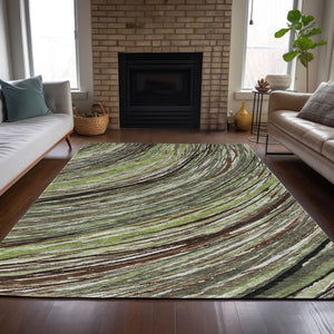 HomeRoots 5' Contemporary Artichoke Green Abstract Indoor Outdoor Area Rug - Durable, Washable, Stylish Comfort 5' X 8' 631228