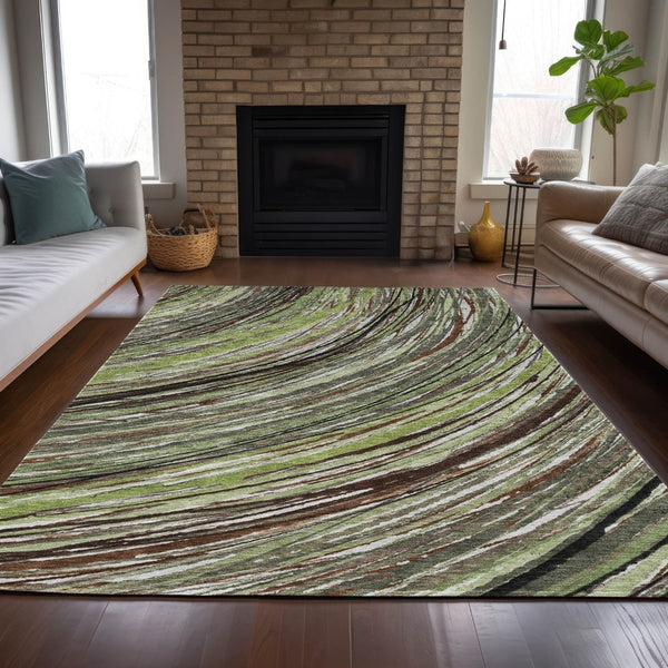 HomeRoots 5' Contemporary Artichoke Green Abstract Indoor Outdoor Area Rug - Durable, Washable, Stylish Comfort 5' X 8' 631228