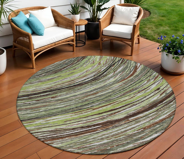 HomeRoots 5' Contemporary Artichoke Green Abstract Indoor Outdoor Area Rug - Durable, Washable, Stylish Comfort 8' Round 631229
