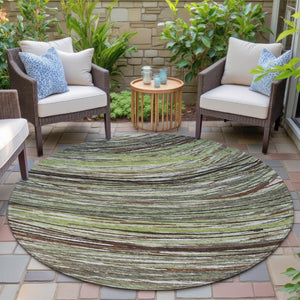 HomeRoots 5' Contemporary Artichoke Green Abstract Indoor Outdoor Area Rug - Durable, Washable, Stylish Comfort 8' Round 631229
