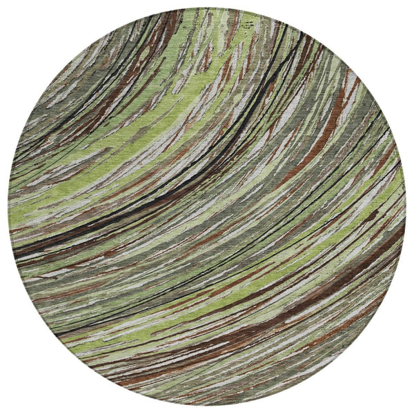HomeRoots 5' Contemporary Artichoke Green Abstract Indoor Outdoor Area Rug - Durable, Washable, Stylish Comfort 8' Round 631229
