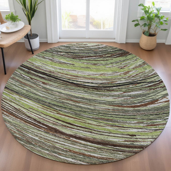 HomeRoots 5' Contemporary Artichoke Green Abstract Indoor Outdoor Area Rug - Durable, Washable, Stylish Comfort 8' Round 631229
