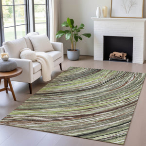 HomeRoots 5' Contemporary Artichoke Green Abstract Indoor Outdoor Area Rug - Durable, Washable, Stylish Comfort 9' X 12' 631231
