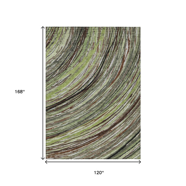 HomeRoots 5' Contemporary Artichoke Green Abstract Indoor Outdoor Area Rug - Durable, Washable, Stylish Comfort 10' X 14' 631232