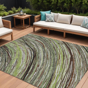 HomeRoots 5' Contemporary Artichoke Green Abstract Indoor Outdoor Area Rug - Durable, Washable, Stylish Comfort 10' X 14' 631232