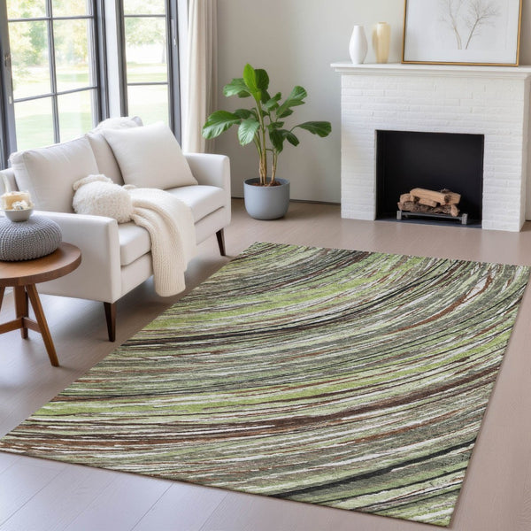 HomeRoots 5' Contemporary Artichoke Green Abstract Indoor Outdoor Area Rug - Durable, Washable, Stylish Comfort 10' X 14' 631232
