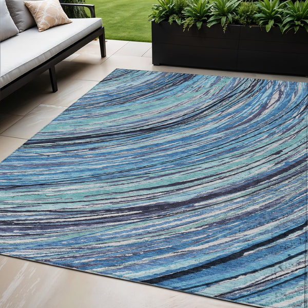 HomeRoots 5' Blue Aqua and Ivory Abstract Indoor Outdoor Area Rug – Stylish, Durable, and Washable Design for All Spaces 5' X 8' 631234