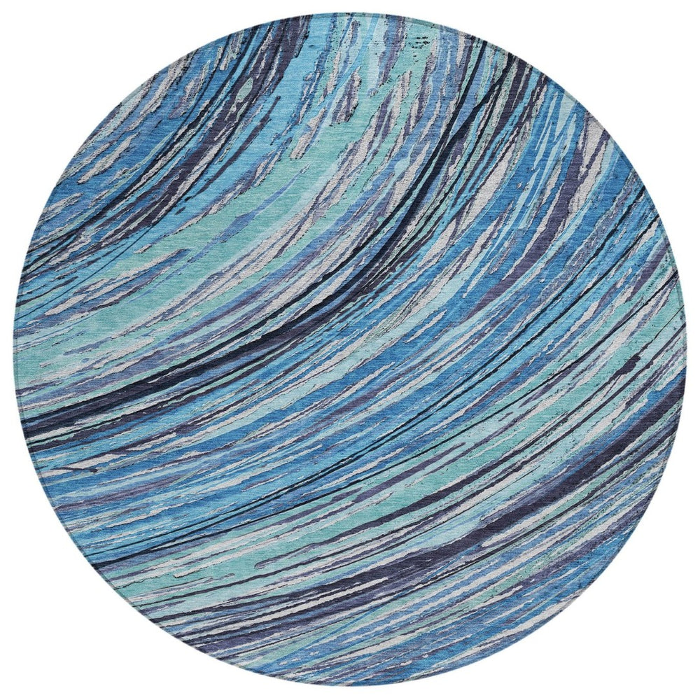 HomeRoots 5' Blue Aqua and Ivory Abstract Indoor Outdoor Area Rug – Stylish, Durable, and Washable Design for All Spaces 8' Round 631235