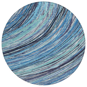 HomeRoots 5' Blue Aqua and Ivory Abstract Indoor Outdoor Area Rug – Stylish, Durable, and Washable Design for All Spaces 8' Round 631235