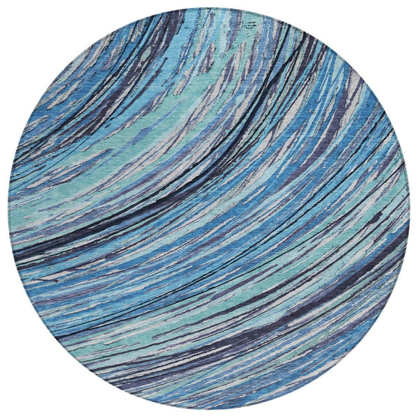 HomeRoots 5' Blue Aqua and Ivory Abstract Indoor Outdoor Area Rug – Stylish, Durable, and Washable Design for All Spaces 8' Round 631235