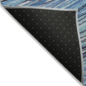 HomeRoots 5' Blue Aqua and Ivory Abstract Indoor Outdoor Area Rug – Stylish, Durable, and Washable Design for All Spaces 8' Round 631235