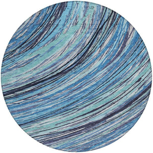 HomeRoots 5' Blue Aqua and Ivory Abstract Indoor Outdoor Area Rug – Stylish, Durable, and Washable Design for All Spaces 8' Round 631235