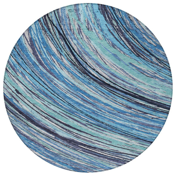 HomeRoots 5' Blue Aqua and Ivory Abstract Indoor Outdoor Area Rug – Stylish, Durable, and Washable Design for All Spaces 8' Round 631235