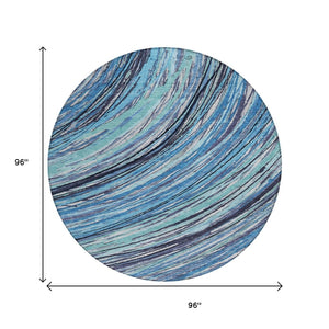 HomeRoots 5' Blue Aqua and Ivory Abstract Indoor Outdoor Area Rug – Stylish, Durable, and Washable Design for All Spaces 8' Round 631235