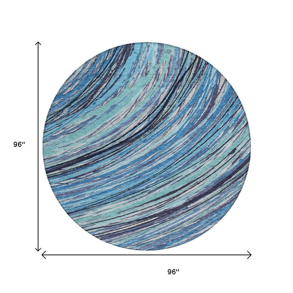 HomeRoots 5' Blue Aqua and Ivory Abstract Indoor Outdoor Area Rug – Stylish, Durable, and Washable Design for All Spaces 8' Round 631235