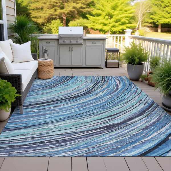HomeRoots 5' Blue Aqua and Ivory Abstract Indoor Outdoor Area Rug – Stylish, Durable, and Washable Design for All Spaces 8' X 10' 631236