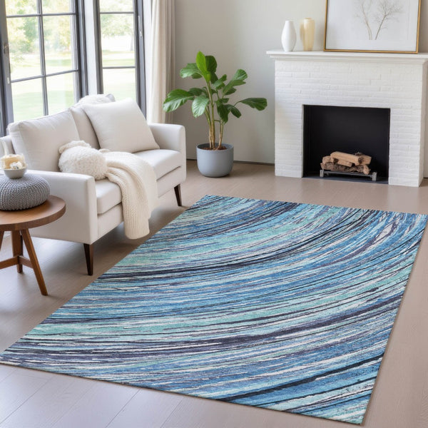 HomeRoots 5' Blue Aqua and Ivory Abstract Indoor Outdoor Area Rug – Stylish, Durable, and Washable Design for All Spaces 8' X 10' 631236