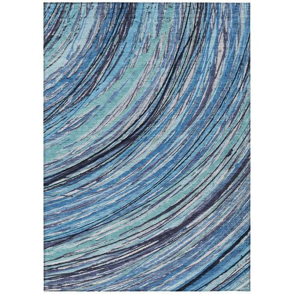 HomeRoots 5' Blue Aqua and Ivory Abstract Indoor Outdoor Area Rug – Stylish, Durable, and Washable Design for All Spaces 9' X 12' 631237