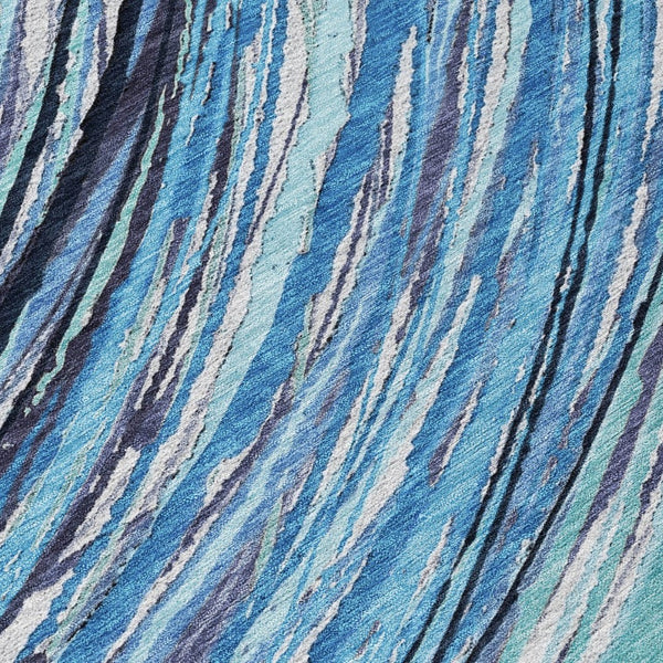 HomeRoots 5' Blue Aqua and Ivory Abstract Indoor Outdoor Area Rug – Stylish, Durable, and Washable Design for All Spaces 9' X 12' 631237