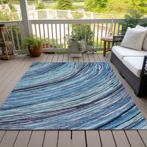 HomeRoots 5' Blue Aqua and Ivory Abstract Indoor Outdoor Area Rug – Stylish, Durable, and Washable Design for All Spaces 9' X 12' 631237