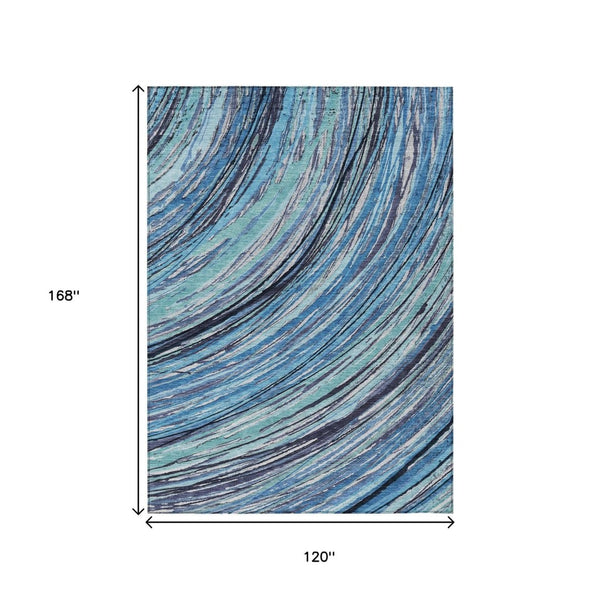 HomeRoots 5' Blue Aqua and Ivory Abstract Indoor Outdoor Area Rug – Stylish, Durable, and Washable Design for All Spaces 10' X 14' 631238