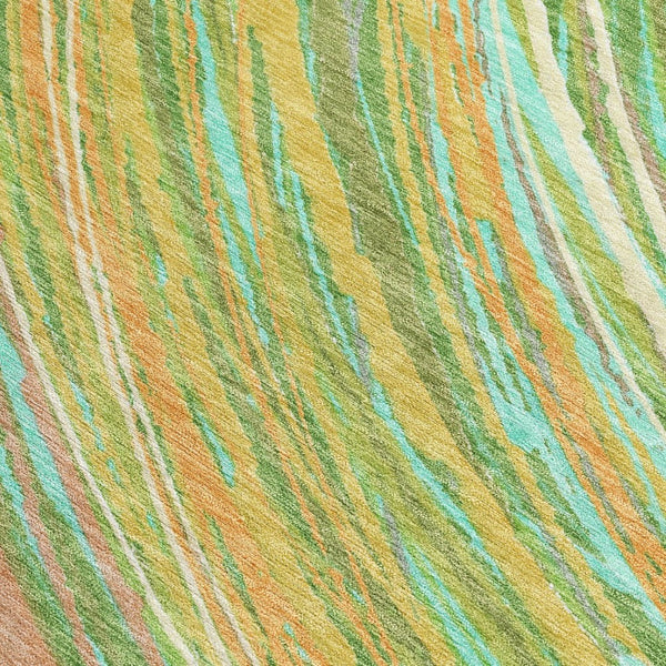 HomeRoots 5' Vibrant Abstract Washable Area Rug in Green, Peach & Gold - Perfect for Indoor & Outdoor Spaces 5' X 8' 631240