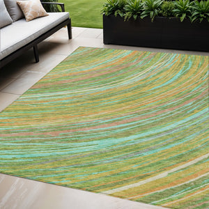 HomeRoots 5' Vibrant Abstract Washable Area Rug in Green, Peach & Gold - Perfect for Indoor & Outdoor Spaces 5' X 8' 631240