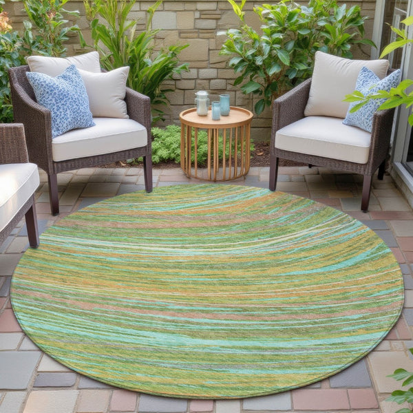 HomeRoots 5' Vibrant Abstract Washable Area Rug in Green, Peach & Gold - Perfect for Indoor & Outdoor Spaces 8' Round 631241