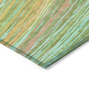 HomeRoots 5' Vibrant Abstract Washable Area Rug in Green, Peach & Gold - Perfect for Indoor & Outdoor Spaces 8' Round 631241