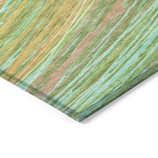 HomeRoots 5' Vibrant Abstract Washable Area Rug in Green, Peach & Gold - Perfect for Indoor & Outdoor Spaces 8' Round 631241