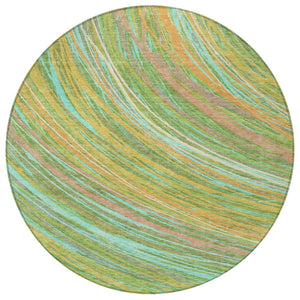 HomeRoots 5' Vibrant Abstract Washable Area Rug in Green, Peach & Gold - Perfect for Indoor & Outdoor Spaces 8' Round 631241