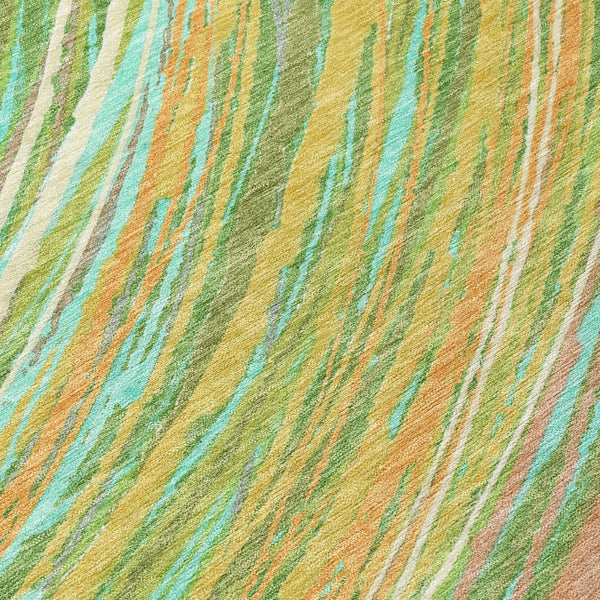 HomeRoots 5' Vibrant Abstract Washable Area Rug in Green, Peach & Gold - Perfect for Indoor & Outdoor Spaces 8' Round 631241