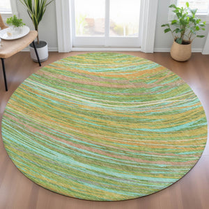 HomeRoots 5' Vibrant Abstract Washable Area Rug in Green, Peach & Gold - Perfect for Indoor & Outdoor Spaces 8' Round 631241