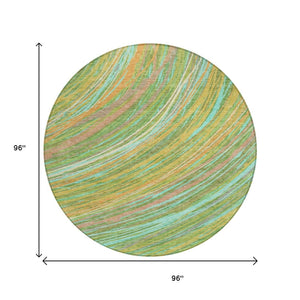 HomeRoots 5' Vibrant Abstract Washable Area Rug in Green, Peach & Gold - Perfect for Indoor & Outdoor Spaces 8' Round 631241