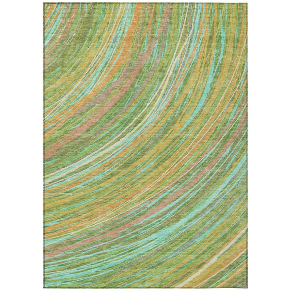 HomeRoots 5' Vibrant Abstract Washable Area Rug in Green, Peach & Gold - Perfect for Indoor & Outdoor Spaces 8' X 10' 631242