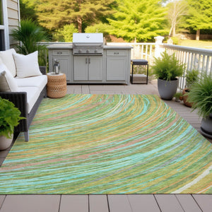 HomeRoots 5' Vibrant Abstract Washable Area Rug in Green, Peach & Gold - Perfect for Indoor & Outdoor Spaces 9' X 12' 631243