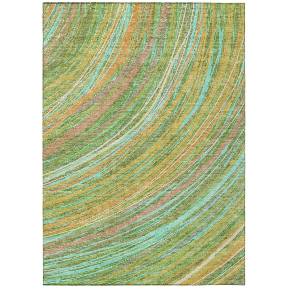 HomeRoots 5' Vibrant Abstract Washable Area Rug in Green, Peach & Gold - Perfect for Indoor & Outdoor Spaces 9' X 12' 631243