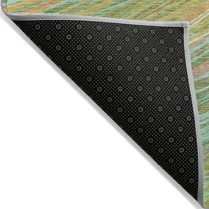 HomeRoots 5' Vibrant Abstract Washable Area Rug in Green, Peach & Gold - Perfect for Indoor & Outdoor Spaces 9' X 12' 631243