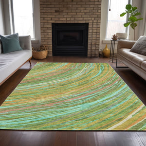 HomeRoots 5' Vibrant Abstract Washable Area Rug in Green, Peach & Gold - Perfect for Indoor & Outdoor Spaces 9' X 12' 631243