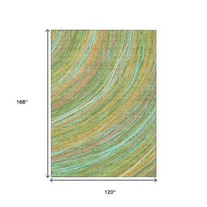 HomeRoots 5' Vibrant Abstract Washable Area Rug in Green, Peach & Gold - Perfect for Indoor & Outdoor Spaces 10' X 14' 631244
