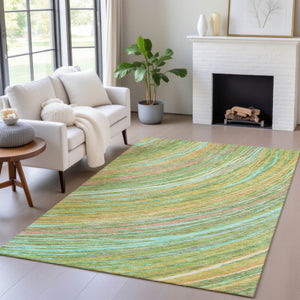 HomeRoots 5' Vibrant Abstract Washable Area Rug in Green, Peach & Gold - Perfect for Indoor & Outdoor Spaces 10' X 14' 631244